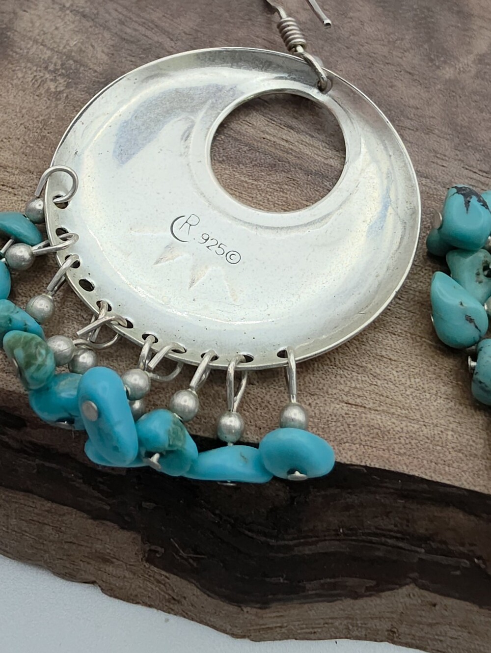 Carolyn Pollack Relios 925 Sterling Silver Turquoise Disc Dangle Earrings Native - Picture 4 of 6